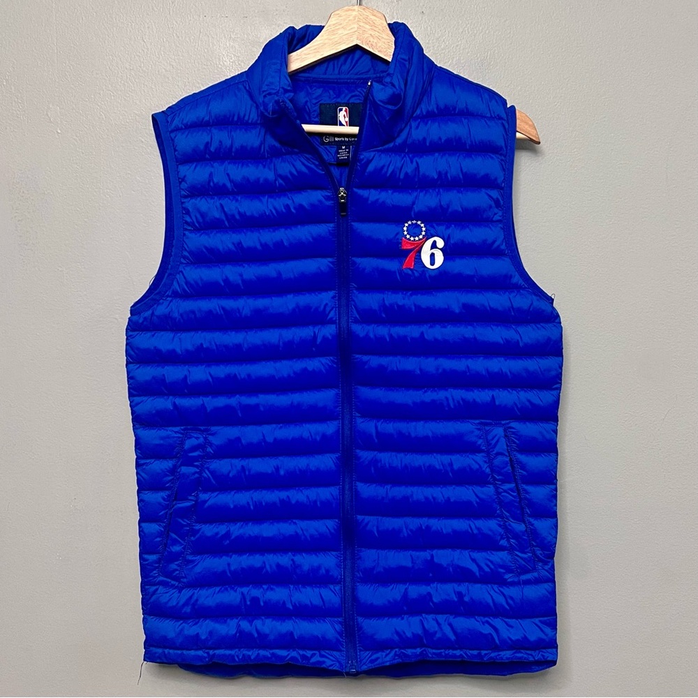 NWOT GIII Sports Blue Philadelphia 76ers Puffer Quilted Full Zip Vest Medium